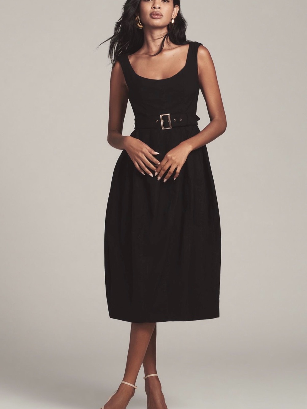 Anthropologie - Classic Black Belted Midi Tulip Dress